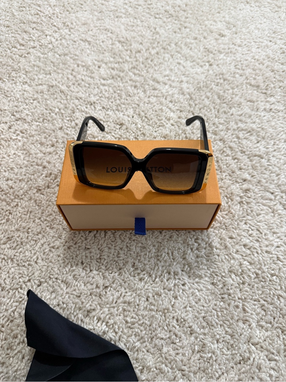 Louis Vuitton Black and Gold Rectangular Sunglasses